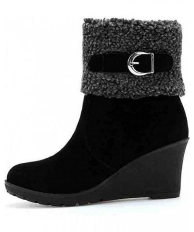 Autumn And Winter Women's Frosted Short Boots Belt Buckle Pointed Slope Heel High Heel Snow Winter Snow Boots Black $25.02 Lo...