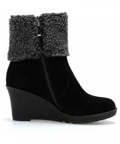 Autumn And Winter Women's Frosted Short Boots Belt Buckle Pointed Slope Heel High Heel Snow Winter Snow Boots Black $25.02 Lo...