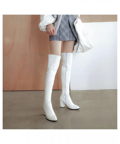 Women Over The Knee Boots Sexy Long Shaft Boots with Block Heel PU Leather Knight Boots with Zipper Winter Warm Snow Boots Wo...