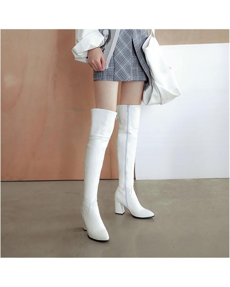 Women Over The Knee Boots Sexy Long Shaft Boots with Block Heel PU Leather Knight Boots with Zipper Winter Warm Snow Boots Wo...