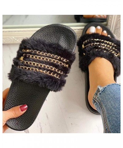 Women Breathable Open Toe Shoes Multi Leisure Women's Chain Chain Sandals Summer Plush Slippers Women's Slipper (Black, 9) Bl...