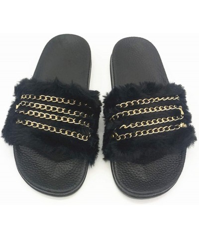 Women Breathable Open Toe Shoes Multi Leisure Women's Chain Chain Sandals Summer Plush Slippers Women's Slipper (Black, 9) Bl...