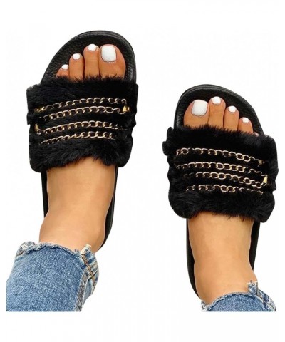 Women Breathable Open Toe Shoes Multi Leisure Women's Chain Chain Sandals Summer Plush Slippers Women's Slipper (Black, 9) Bl...