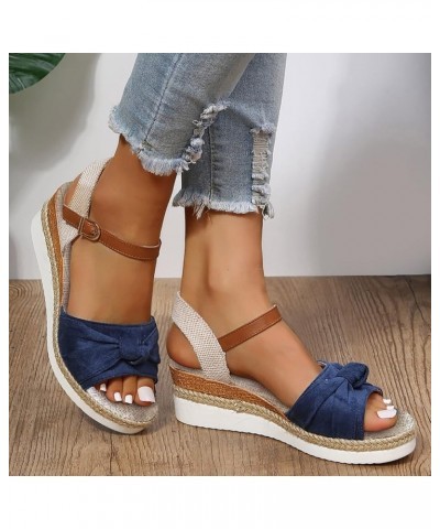 Flats for Women Chunky Block Heels Shoes Yoga Mat Orthopedic Sandal Straps Slip-on Casual Summer Dressy Slide 30-ixpyn-blue6 ...