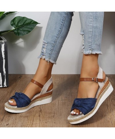 Flats for Women Chunky Block Heels Shoes Yoga Mat Orthopedic Sandal Straps Slip-on Casual Summer Dressy Slide 30-ixpyn-blue6 ...