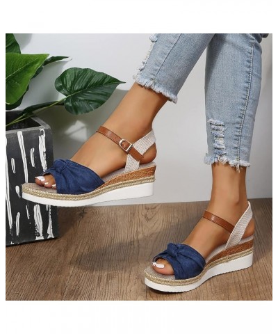 Flats for Women Chunky Block Heels Shoes Yoga Mat Orthopedic Sandal Straps Slip-on Casual Summer Dressy Slide 30-ixpyn-blue6 ...