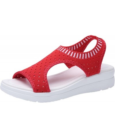 Women Breathable Comfort Hollow Out Casual Wedges Sandals Open Toe Casual Sandals Wedge Sandals with Arch Support Red $14.65 ...