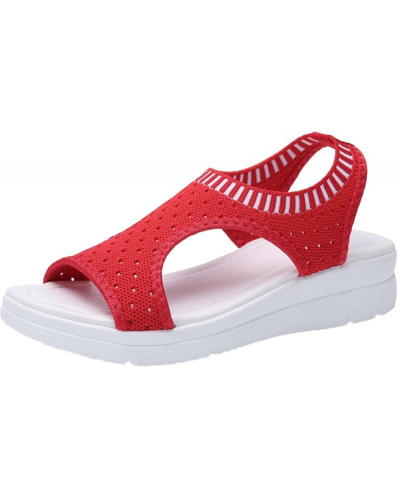 Women Breathable Comfort Hollow Out Casual Wedges Sandals Open Toe Casual Sandals Wedge Sandals with Arch Support Red $14.65 ...