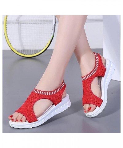 Women Breathable Comfort Hollow Out Casual Wedges Sandals Open Toe Casual Sandals Wedge Sandals with Arch Support Red $14.65 ...