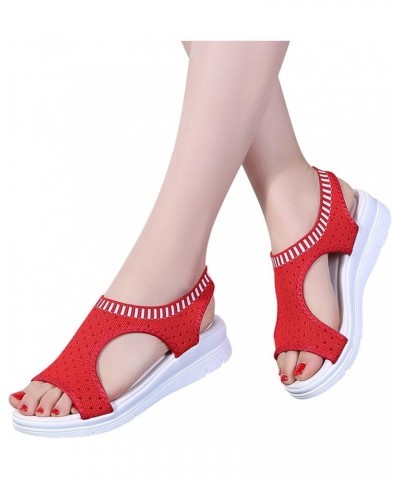 Women Breathable Comfort Hollow Out Casual Wedges Sandals Open Toe Casual Sandals Wedge Sandals with Arch Support Red $14.65 ...