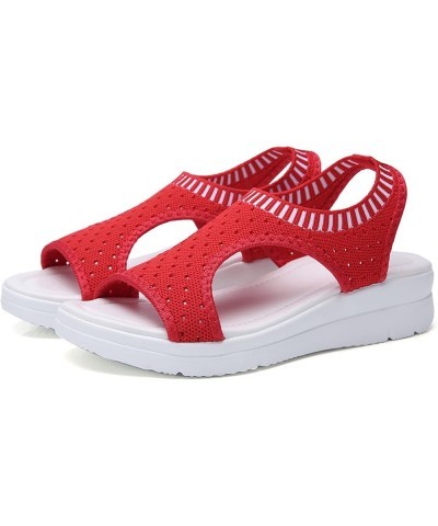 Women Breathable Comfort Hollow Out Casual Wedges Sandals Open Toe Casual Sandals Wedge Sandals with Arch Support Red $14.65 ...