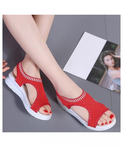 Women Breathable Comfort Hollow Out Casual Wedges Sandals Open Toe Casual Sandals Wedge Sandals with Arch Support Red $14.65 ...