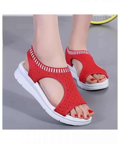 Women Breathable Comfort Hollow Out Casual Wedges Sandals Open Toe Casual Sandals Wedge Sandals with Arch Support Red $14.65 ...