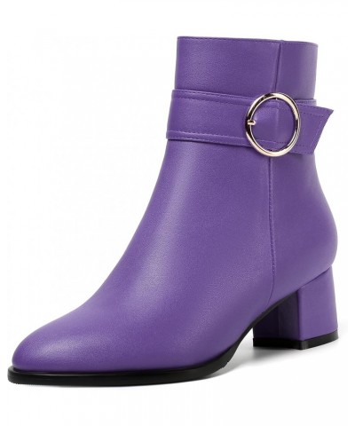 Womens Matte Zip Fashion Round Toe Party Solid Chunky Low Heel Ankle High Boots 2 Inch Lavender $46.73 Boots