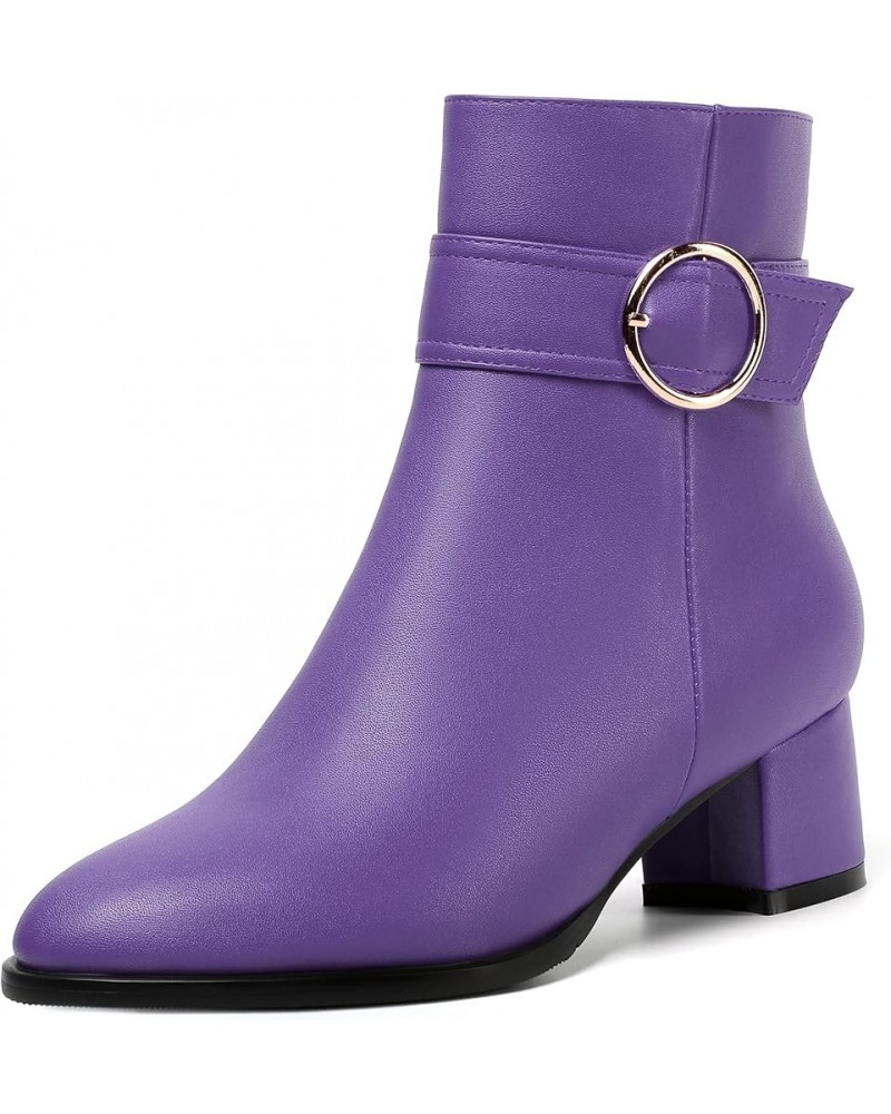 Womens Matte Zip Fashion Round Toe Party Solid Chunky Low Heel Ankle High Boots 2 Inch Lavender $46.73 Boots