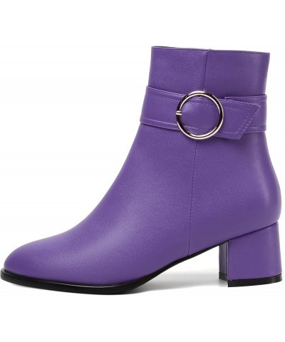 Womens Matte Zip Fashion Round Toe Party Solid Chunky Low Heel Ankle High Boots 2 Inch Lavender $46.73 Boots