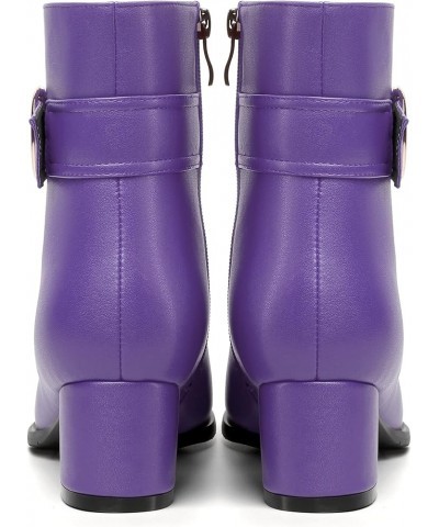 Womens Matte Zip Fashion Round Toe Party Solid Chunky Low Heel Ankle High Boots 2 Inch Lavender $46.73 Boots