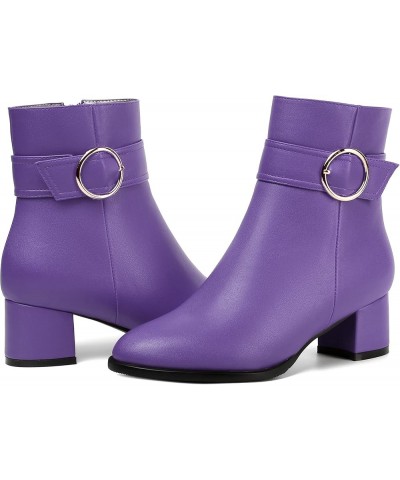 Womens Matte Zip Fashion Round Toe Party Solid Chunky Low Heel Ankle High Boots 2 Inch Lavender $46.73 Boots