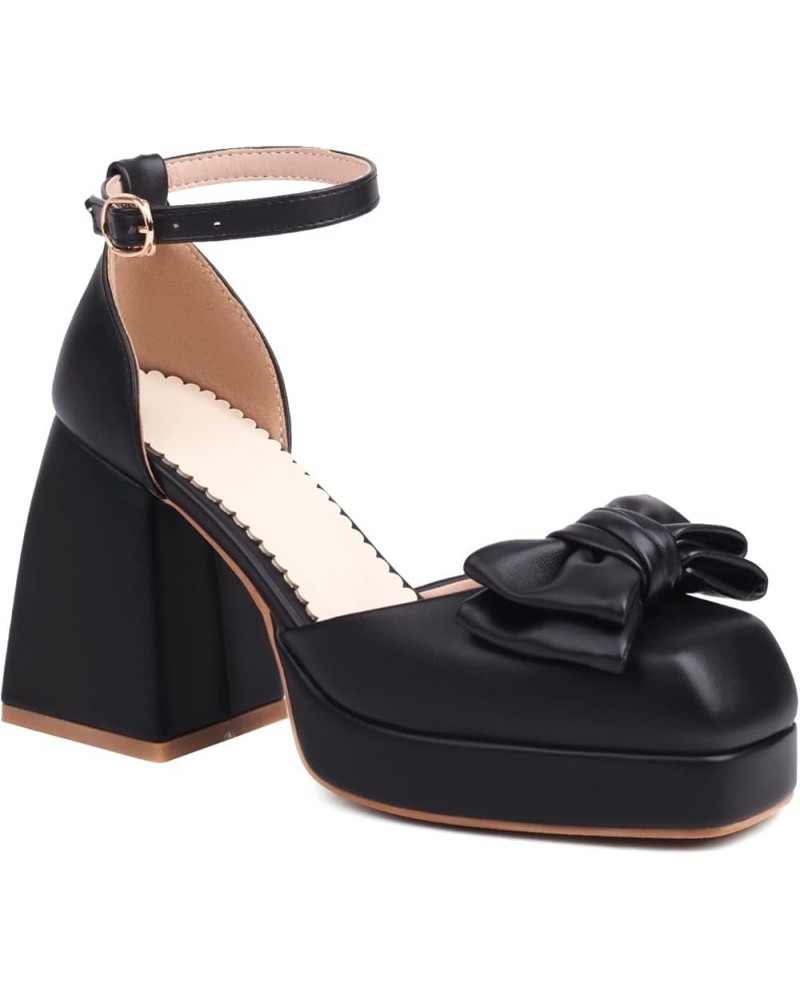 YUE Women Summer Sandals Platform Shoes Square Toe High Heels Black White Pink Size 5-11 Black $27.45 Sandals