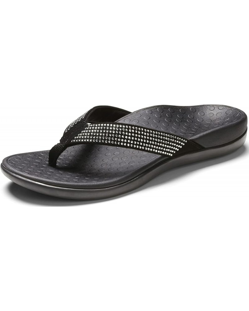 Women's Tide Rhinestones Toe-Post Sandal - Ladies Flip-Flop 7 Black/Silver $34.44 Athletic Shoes