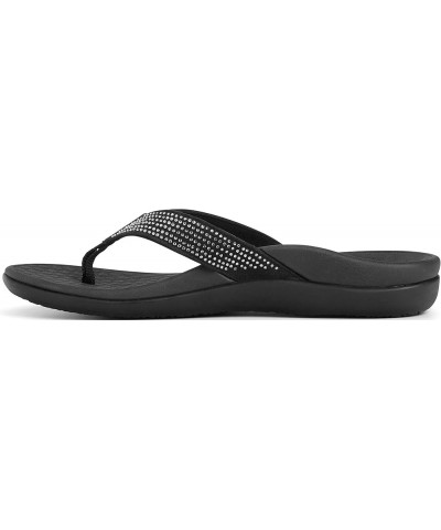 Women's Tide Rhinestones Toe-Post Sandal - Ladies Flip-Flop 7 Black/Silver $34.44 Athletic Shoes