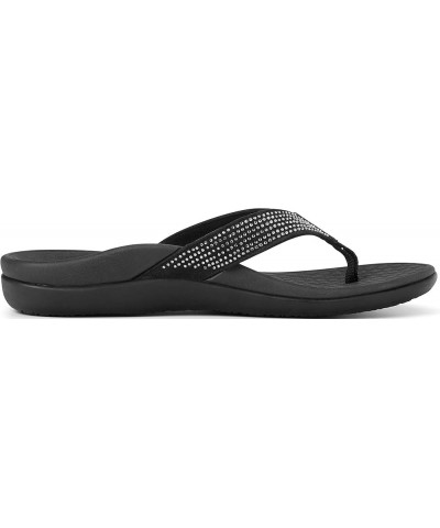 Women's Tide Rhinestones Toe-Post Sandal - Ladies Flip-Flop 7 Black/Silver $34.44 Athletic Shoes