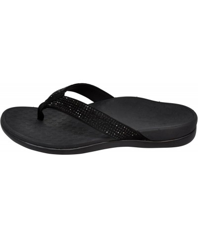 Women's Tide Rhinestones Toe-Post Sandal - Ladies Flip-Flop 7 Black/Silver $34.44 Athletic Shoes