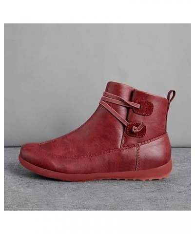 Ankle Boots for Women No Heel,2019 New Arch Support Boots Side Zipper Vintage Leather Damping Shoes Flat Heel Booties Z-red $...