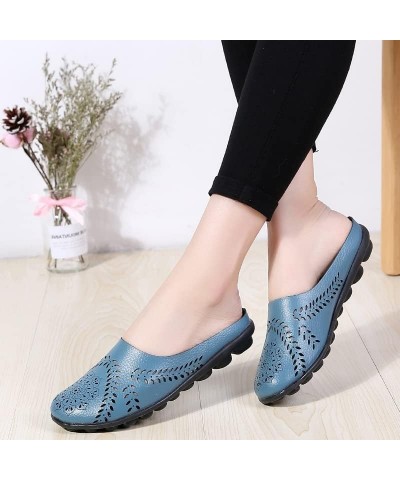 Women's Casual All-Match Hollow Slippers, Summer Low Top Anti-Slip Flats Leather Slip-On Loafer Light Blue $13.84 Loafers & S...