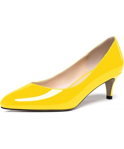 Women's Cute Solid Slip On Round Toe Patent Leather Low Kitten Heel Pumps Shoes 2 Inch Yellow $26.65 Pumps