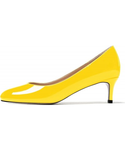 Women's Cute Solid Slip On Round Toe Patent Leather Low Kitten Heel Pumps Shoes 2 Inch Yellow $26.65 Pumps