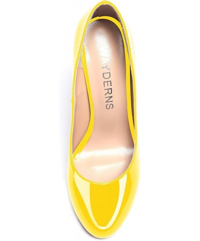 Women's Cute Solid Slip On Round Toe Patent Leather Low Kitten Heel Pumps Shoes 2 Inch Yellow $26.65 Pumps