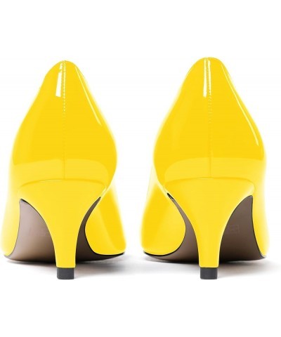 Women's Cute Solid Slip On Round Toe Patent Leather Low Kitten Heel Pumps Shoes 2 Inch Yellow $26.65 Pumps