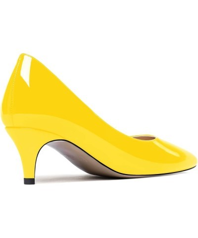 Women's Cute Solid Slip On Round Toe Patent Leather Low Kitten Heel Pumps Shoes 2 Inch Yellow $26.65 Pumps