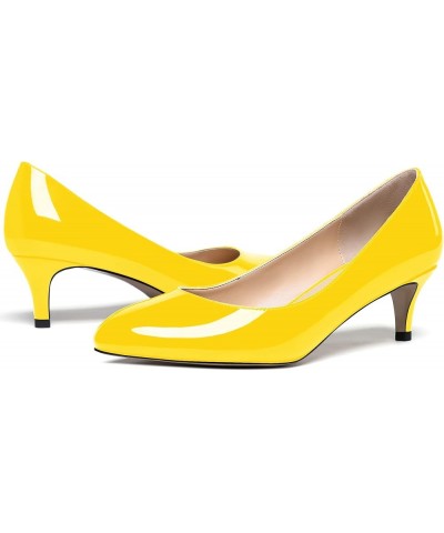 Women's Cute Solid Slip On Round Toe Patent Leather Low Kitten Heel Pumps Shoes 2 Inch Yellow $26.65 Pumps