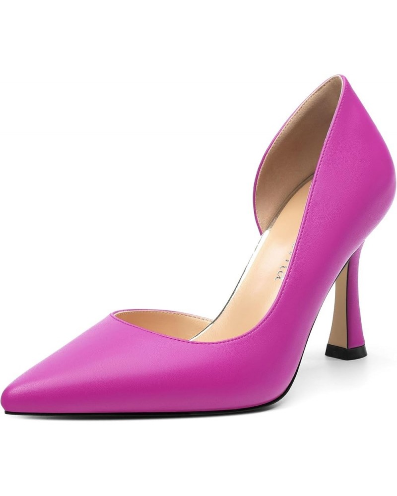 Women's Closed Pointed Toe D'Orsay Shoes Dress High Heels Pumps for Wedding Party，3.3inch Magenta Matte $28.80 Pumps