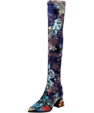 Custom Made Ladies Winter Boots Pointed Toe Floral Print Sexy Skintight Stiletto Heel Womens Casual Boots Knee High (B, 7.50)...