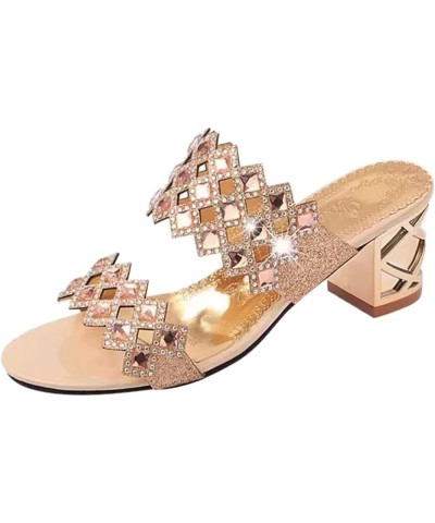 Women's Flat Sandal Sequin Beads Slippers Thick Heel Open Toe Peep Toe Sandals Casual Sandals wedge slippers outdoor Beige $1...