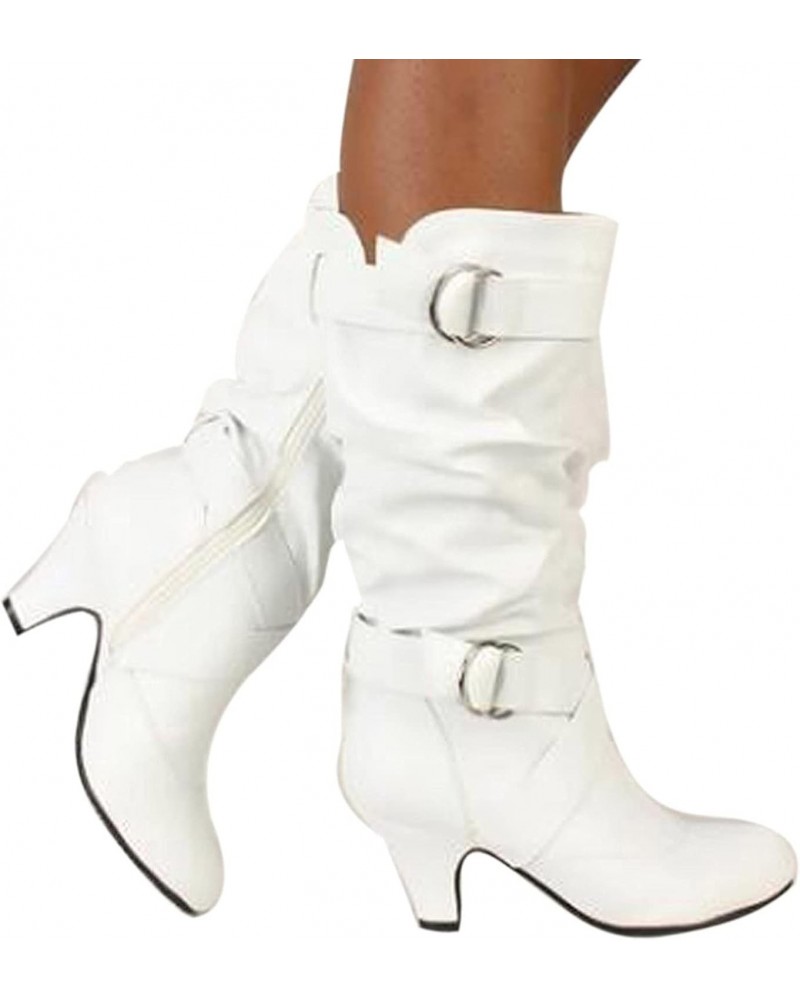 Womens Booties And Ankle Boots Wide Width Fall Boots For Women 2023 Low Heel Retro Heel Shoes Booties Heel High (White, 7.5) ...