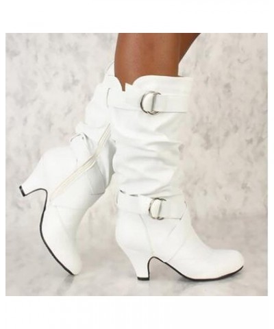 Womens Booties And Ankle Boots Wide Width Fall Boots For Women 2023 Low Heel Retro Heel Shoes Booties Heel High (White, 7.5) ...