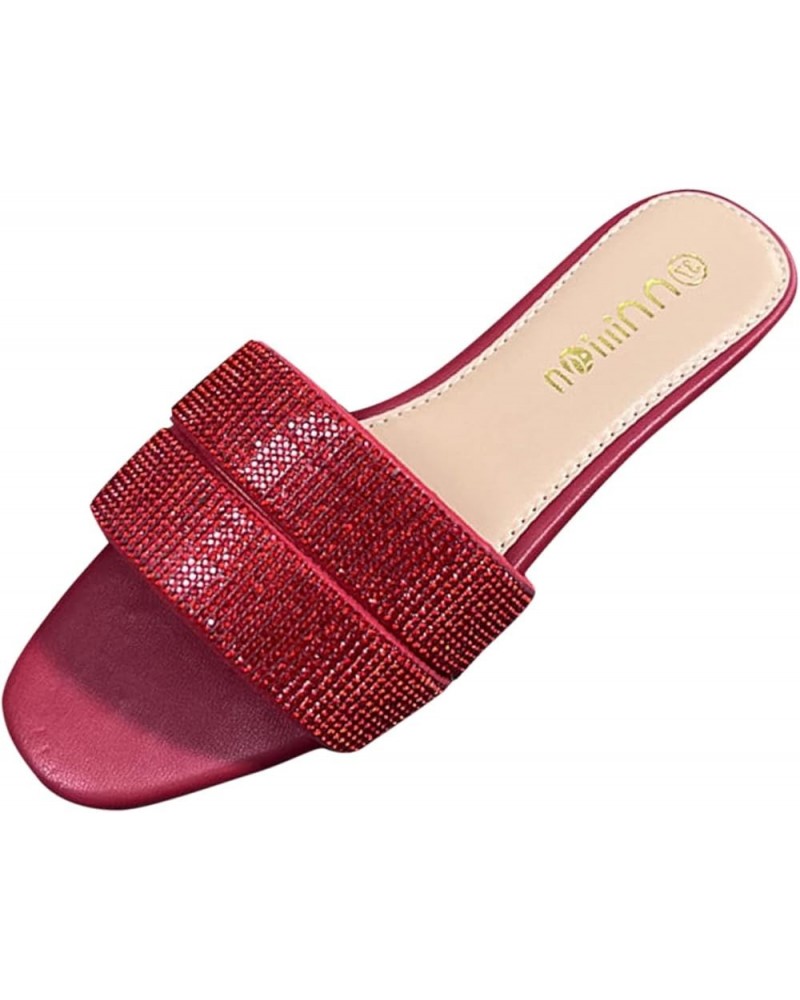 Slippers for Women House Shoes Women's Summer Fashion Casual Flat Low Heel Rhinestone Flip Flops (Gold, 7) Red 8 $16.94 Sandals