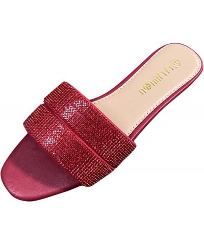 Slippers for Women House Shoes Women's Summer Fashion Casual Flat Low Heel Rhinestone Flip Flops (Gold, 7) Red 8 $16.94 Sandals