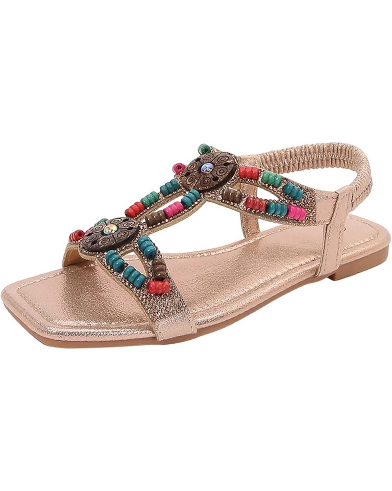 Women Flat Sandals Comfortable Sling Back Women's Flip-Flops Party Evening Footwear Gold $14.78 Outdoor Shoes