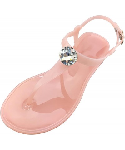 Sandals for Women Girls Round Rhinestone Women's Toe Casual Buckle Shoes Fashion Sandals Strap Women's Sandals 11 Pink $11.02...