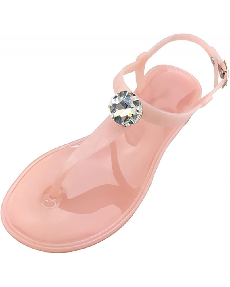 Sandals for Women Girls Round Rhinestone Women's Toe Casual Buckle Shoes Fashion Sandals Strap Women's Sandals 11 Pink $11.02...