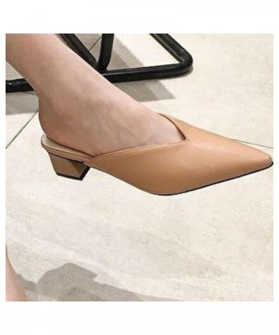 Women's Mule Slide Comfortable Pointed Non Slip Thick Heels Outdoor Walking Backless Loafer Sandals Apricot $22.93 Mules & Clogs