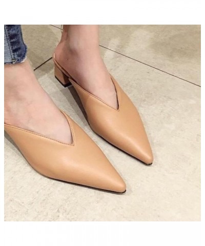 Women's Mule Slide Comfortable Pointed Non Slip Thick Heels Outdoor Walking Backless Loafer Sandals Apricot $22.93 Mules & Clogs