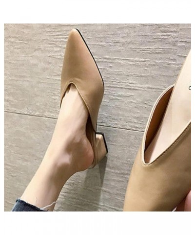 Women's Mule Slide Comfortable Pointed Non Slip Thick Heels Outdoor Walking Backless Loafer Sandals Apricot $22.93 Mules & Clogs