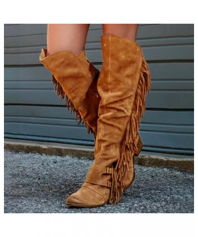 Snow Boots for Women with Zipper Long Knee Boots Shoes for Women Over Fringe The Boots Casual Heels Retro Women's Boots Good ...