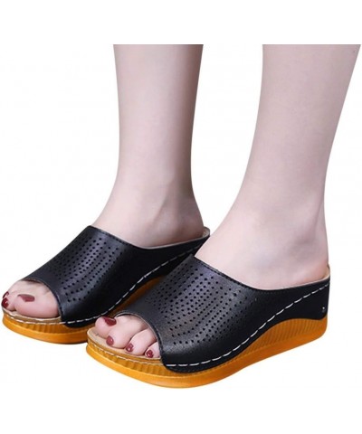 Hollow Heeled Slippers Wedges Shoes Mouth Fashion Fish Slippers Women's Casual Women's Slipper Furry Slippers Women (Yellow, ...